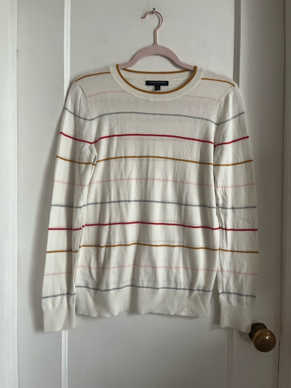 Banana Republic Cream Crewneck Sweater with Multi-Color Stripes